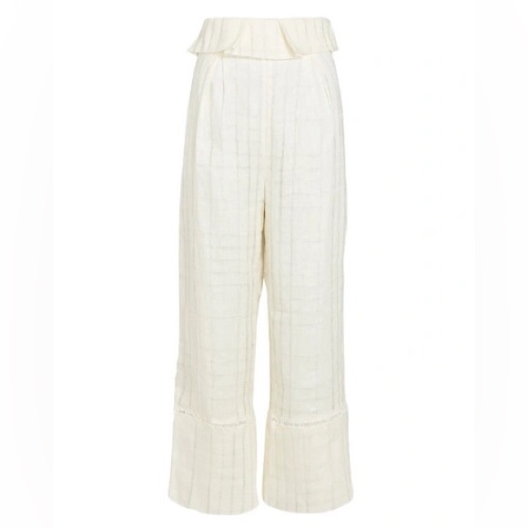 Cult Gaia elle grid straight leg linen pant flare hidden zip - Picture 3 of 7